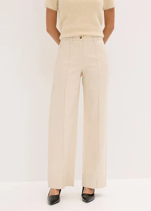 Pantaloni in twill con piega cucita e tasche a filetto, bonprix