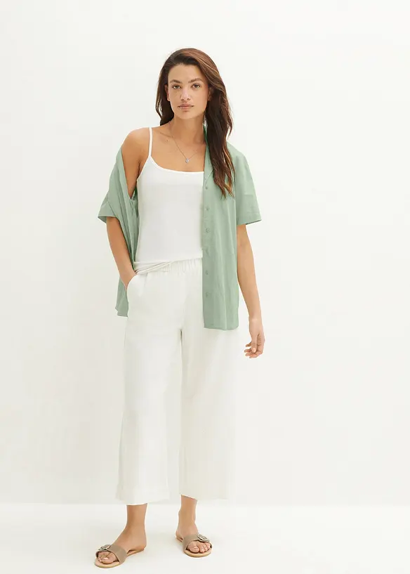 Pantaloni culotte cropped in misto lino leggero, bonprix