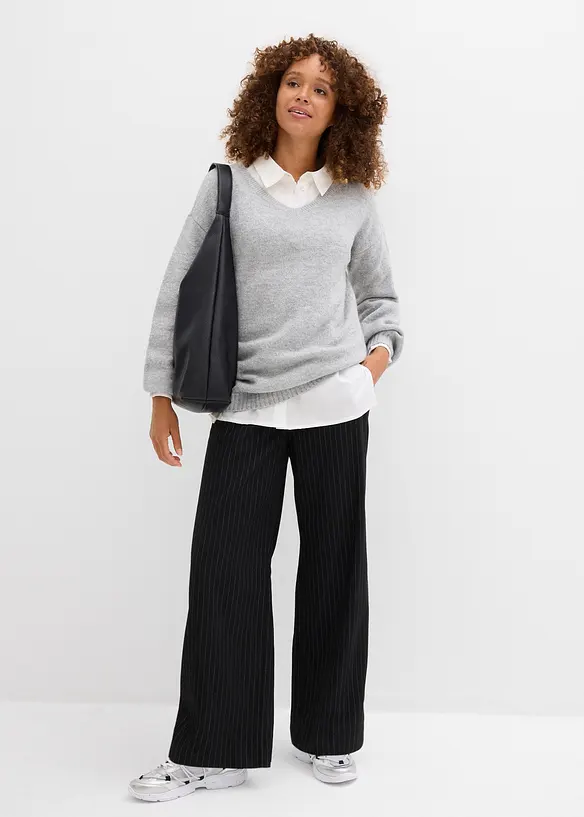 Maglione in filato fine morbido con maniche a palloncino, bonprix