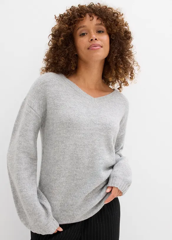 Maglione in filato fine morbido con maniche a palloncino, bonprix