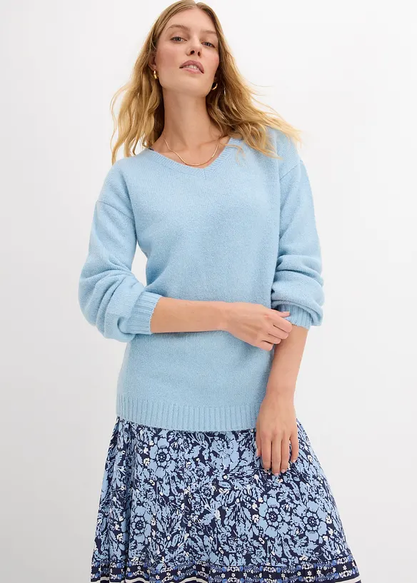 Maglione in filato fine morbido con maniche a palloncino, bonprix