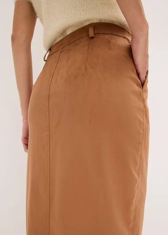 Gonna longuette in similpelle scamosciata, bonprix