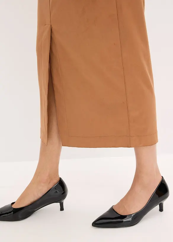 Gonna longuette in similpelle scamosciata, bonprix