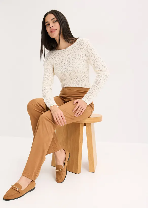 Pantaloni a gamba svasata in similpelle scamosciata, bonprix