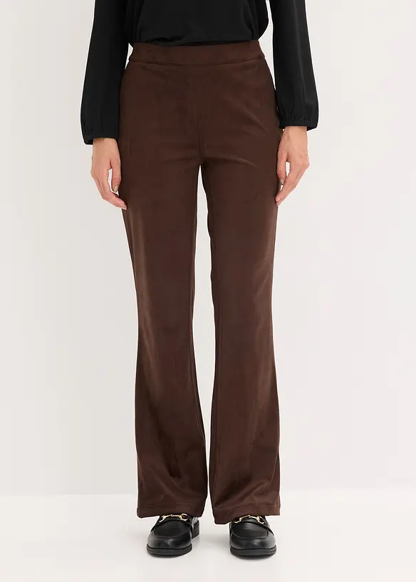 Pantaloni a gamba svasata in similpelle scamosciata, bonprix