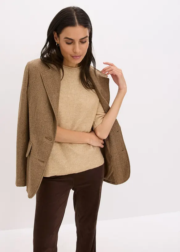 Maglione a mezze maniche con paillettes e filato lucido, bonprix