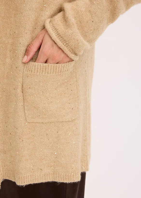Maxi cardigan con paillettes e filato lucido, bonprix