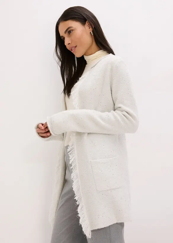 Maxi cardigan con paillettes e filato lucido, bonprix