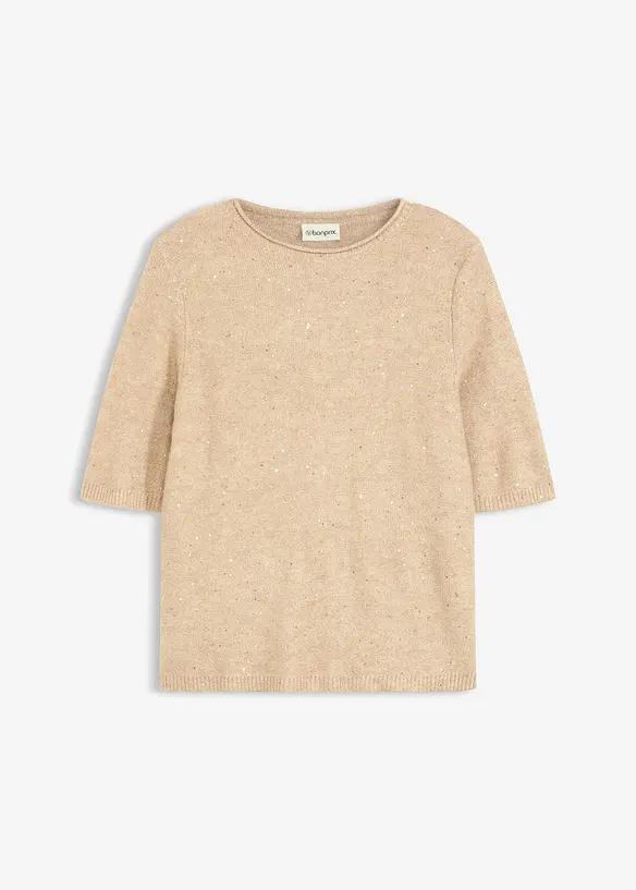 Maglione a mezze maniche con paillettes e filato lucido, bonprix