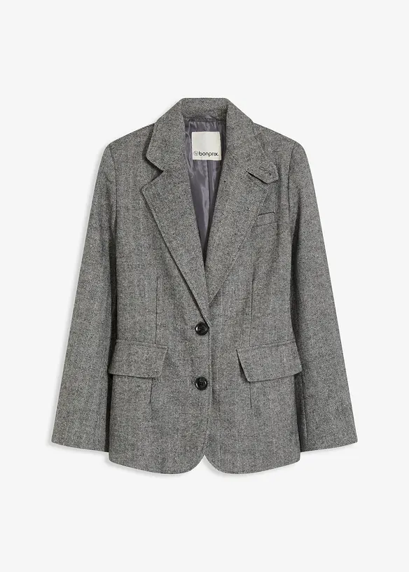 Blazer con motivo spigato in misto lana, bonprix