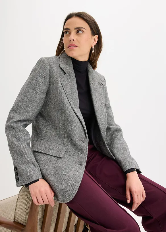 Blazer con motivo spigato in misto lana, bonprix