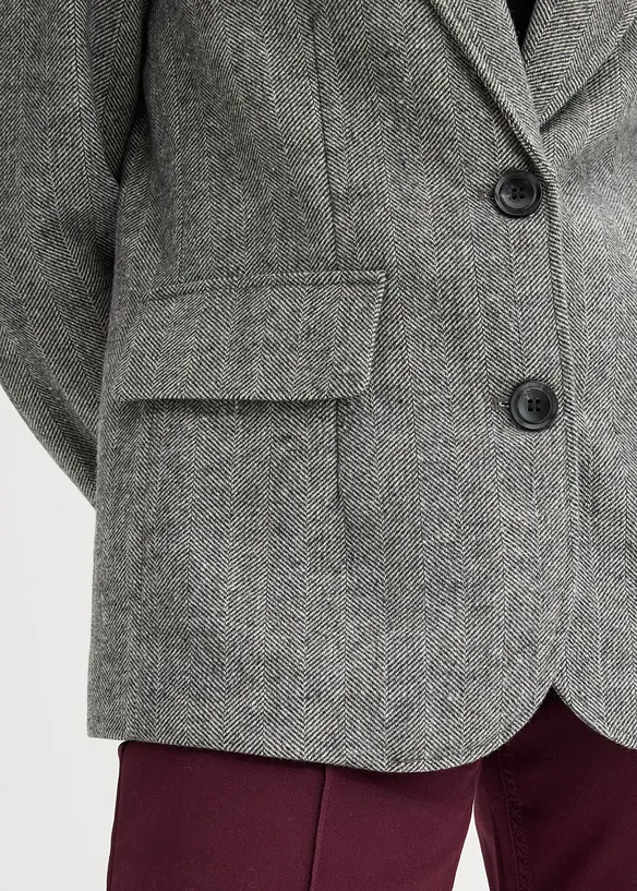 Blazer con motivo spigato in misto lana, bonprix