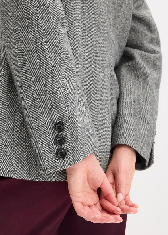 Blazer con motivo spigato in misto lana, bonprix
