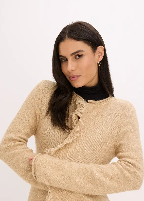 Maxi cardigan con paillettes e filato lucido, bonprix