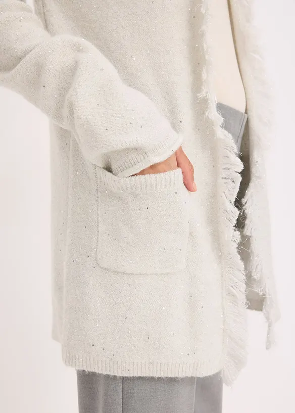 Maxi cardigan con paillettes e filato lucido, bonprix