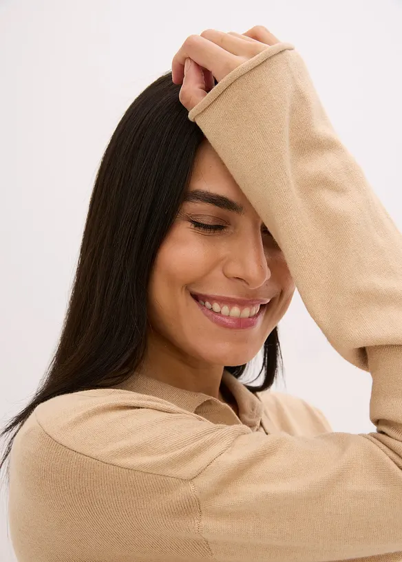 Cardigan effetto camicia in filato fine, bonprix