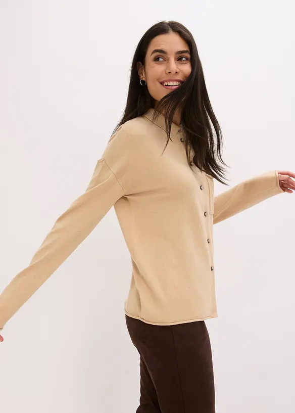 Cardigan effetto camicia in filato fine, bonprix