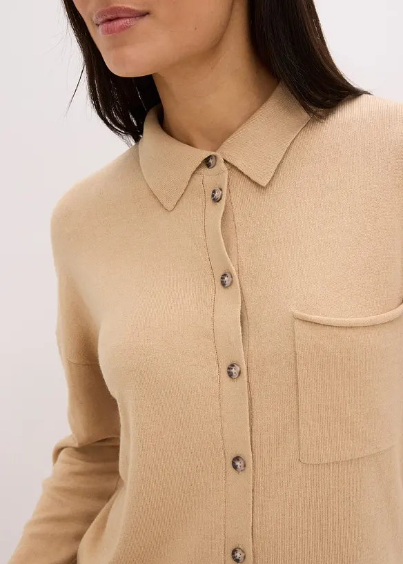 Cardigan effetto camicia in filato fine, bonprix