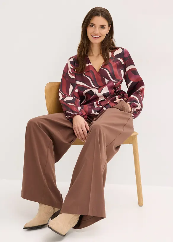 Camicetta incrociata in satin fluente, bonprix