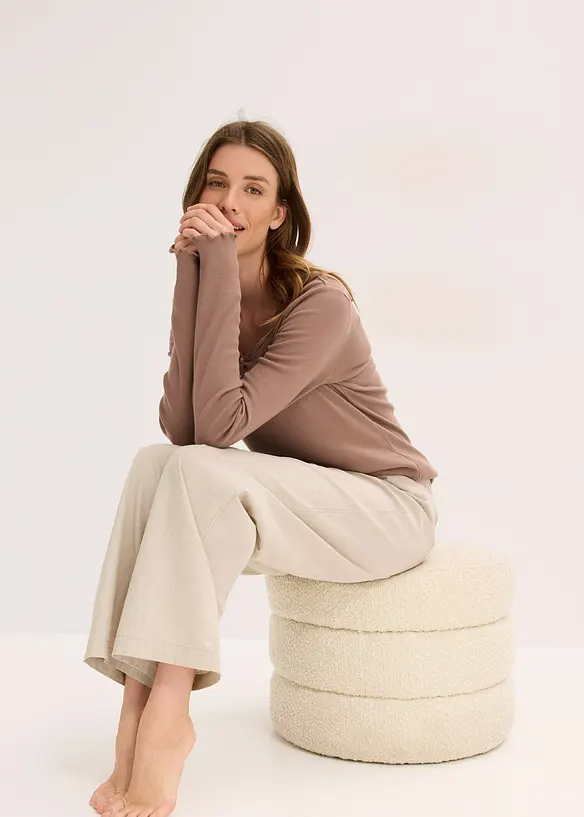 Tuta da casa con maglia a coste e pantaloni in tessuto, bonprix