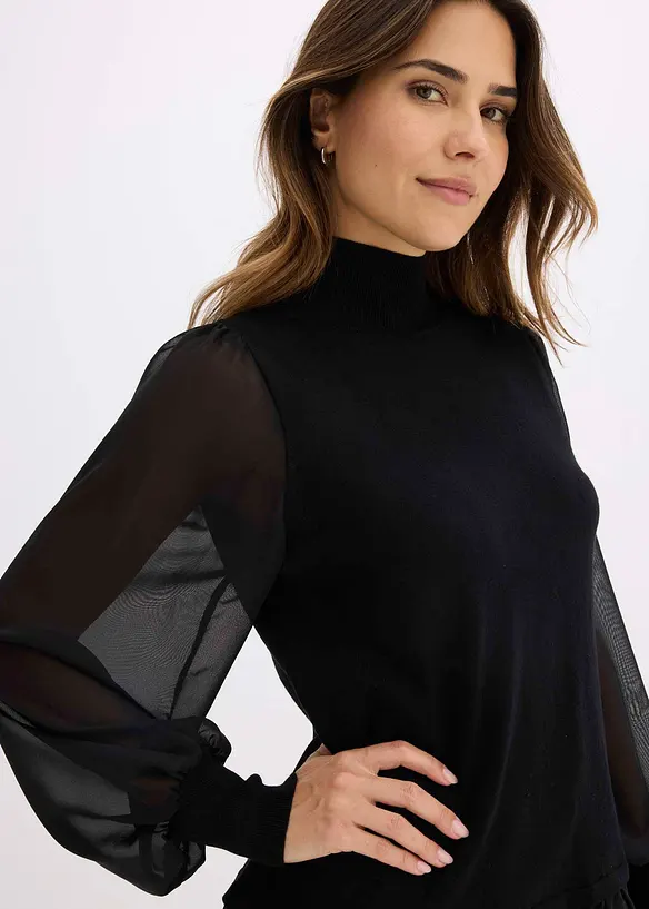 Maglione in filato fine con inserto effetto camicia, bonprix