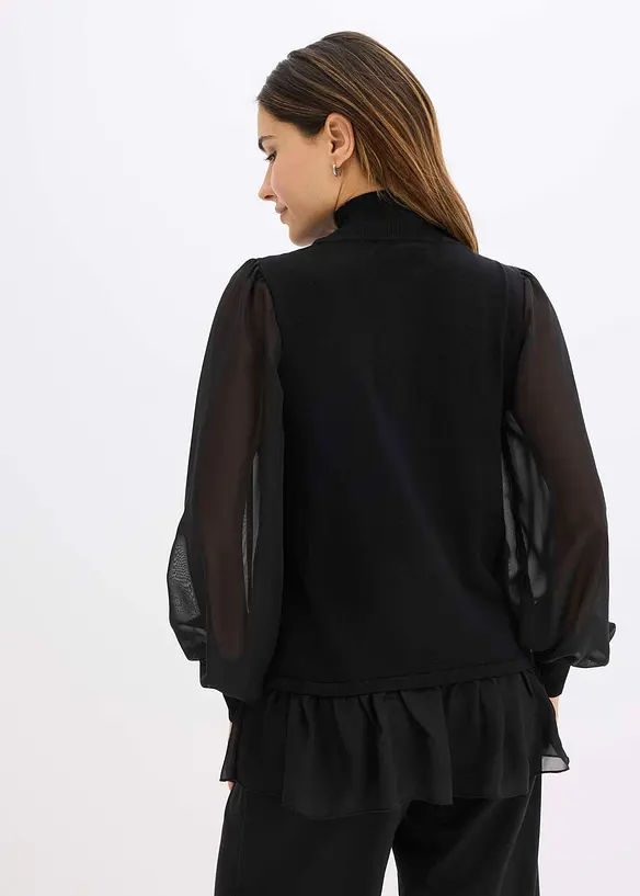 Maglione in filato fine con inserto effetto camicia, bonprix