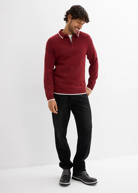 Maglione con colletto a polo e cotone riciclato, bonprix