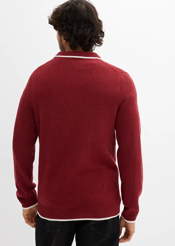 Maglione con colletto a polo e cotone riciclato, bonprix