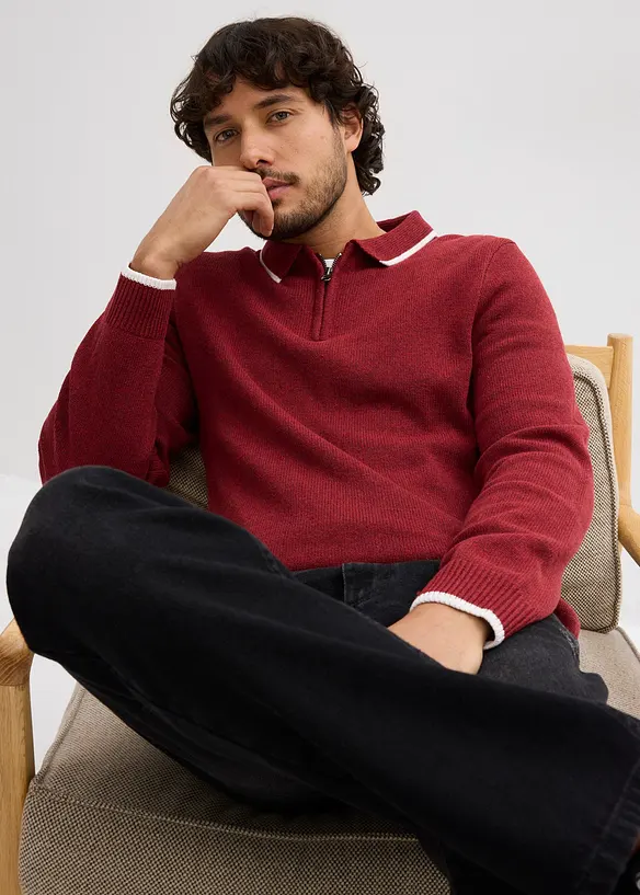 Maglione con colletto a polo e cotone riciclato, bonprix