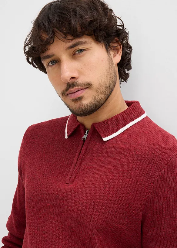 Maglione con colletto a polo e cotone riciclato, bonprix