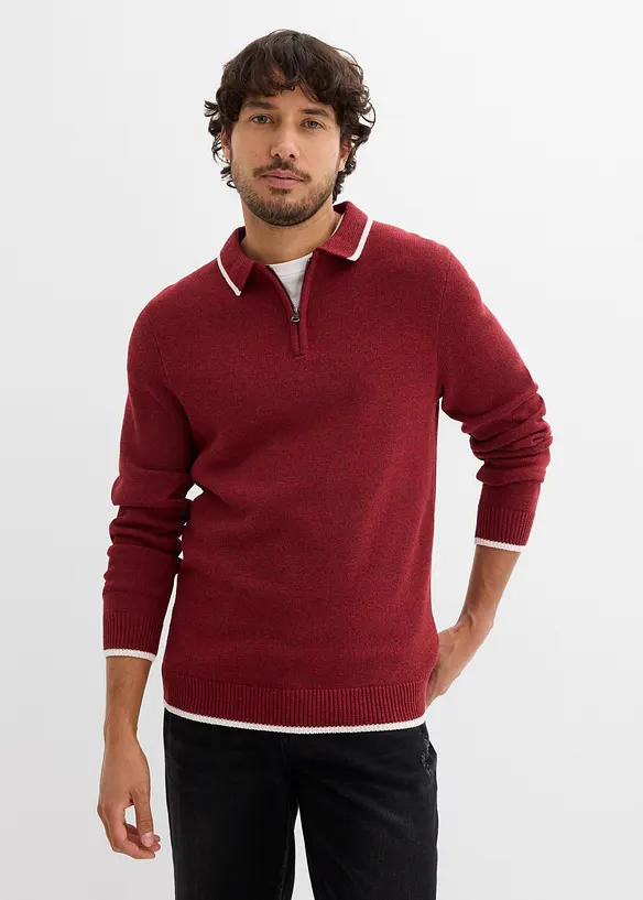 Maglione con colletto a polo e cotone riciclato, bonprix