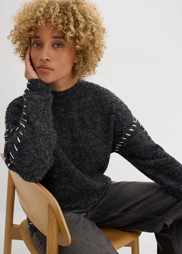 Maglione lungo in filato peloso, bonprix