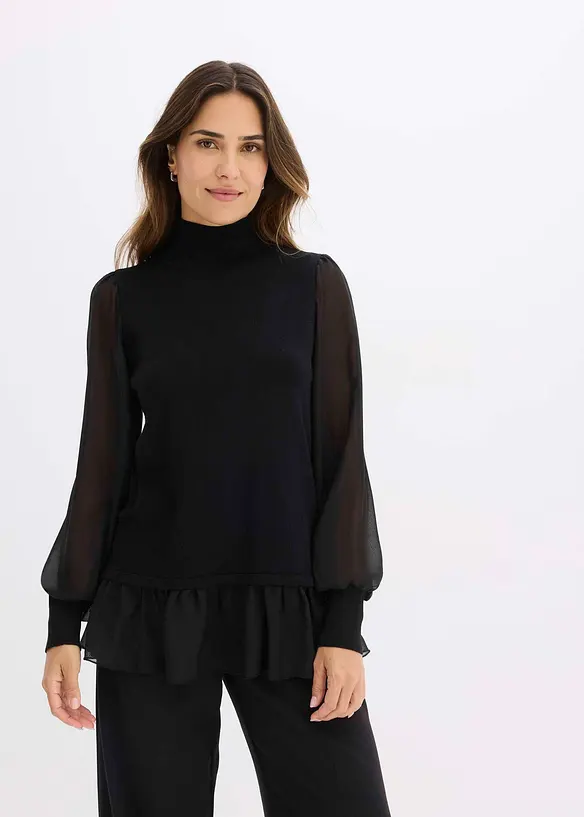 Maglione in filato fine con inserto effetto camicia, bonprix