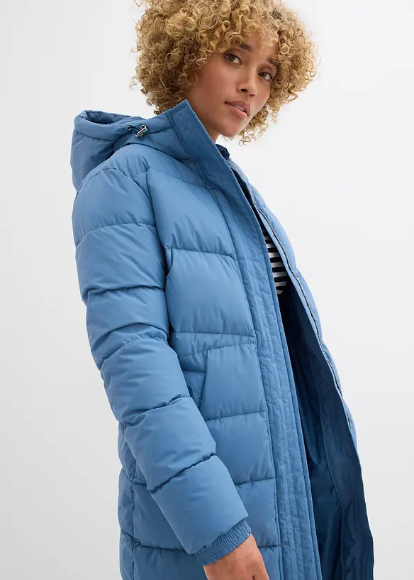 Giubbotto lungo trapuntato con cappuccio, bonprix