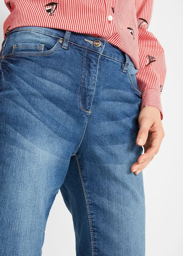 Bermuda in jeans elasticizzati con fondo arrotolato, bonprix