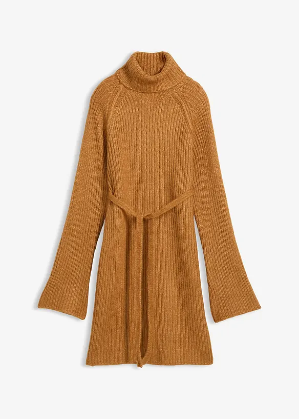 Abito corto in maglia a coste con collo alto, bonprix