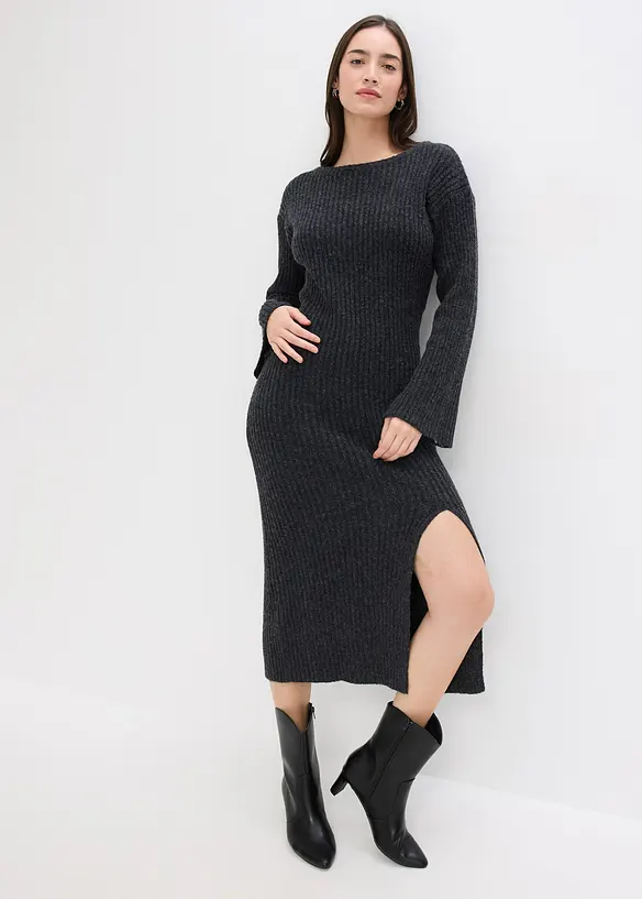 Abito in maglia con spacco, bonprix