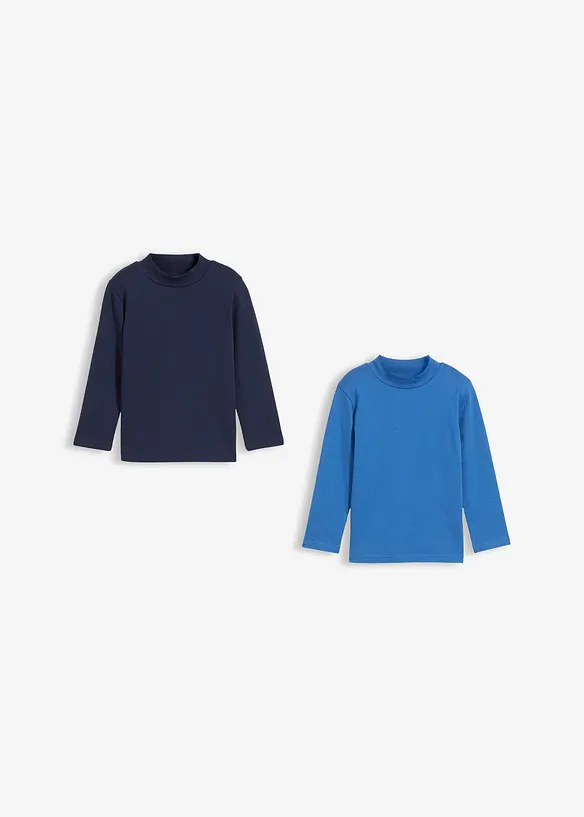 Maglia a maniche lunghe con collo dritto in puro cotone biologico (pacco da 2), bonprix