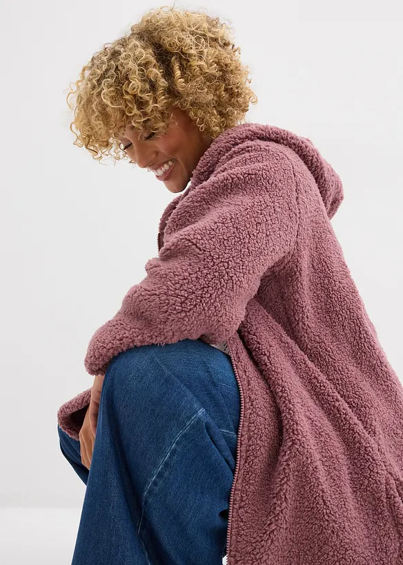 Giacca in pile teddy con spacchi laterali, bonprix