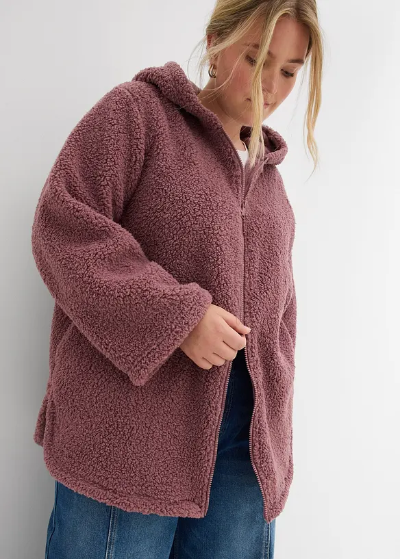Giacca in pile teddy svasata con spacchi laterali, bonprix