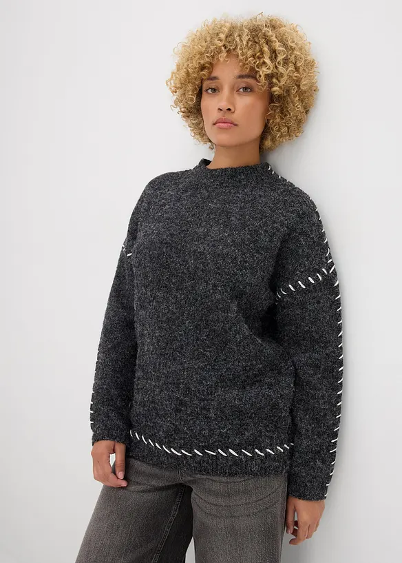 Maglione lungo in filato peloso, bonprix