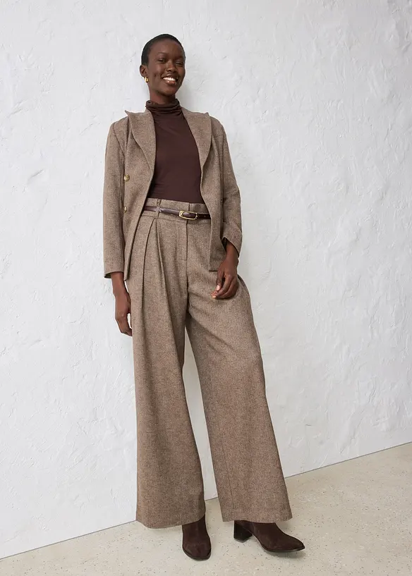 Pantaloni con pinces larghi in misto lana, bonprix