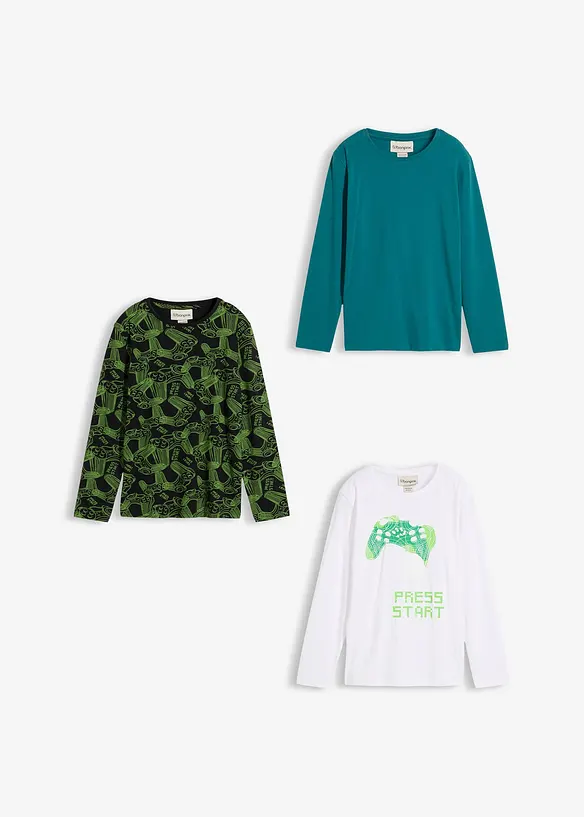 Maglia a maniche lunghe con cotone biologico morbido (pacco da 3), bonprix