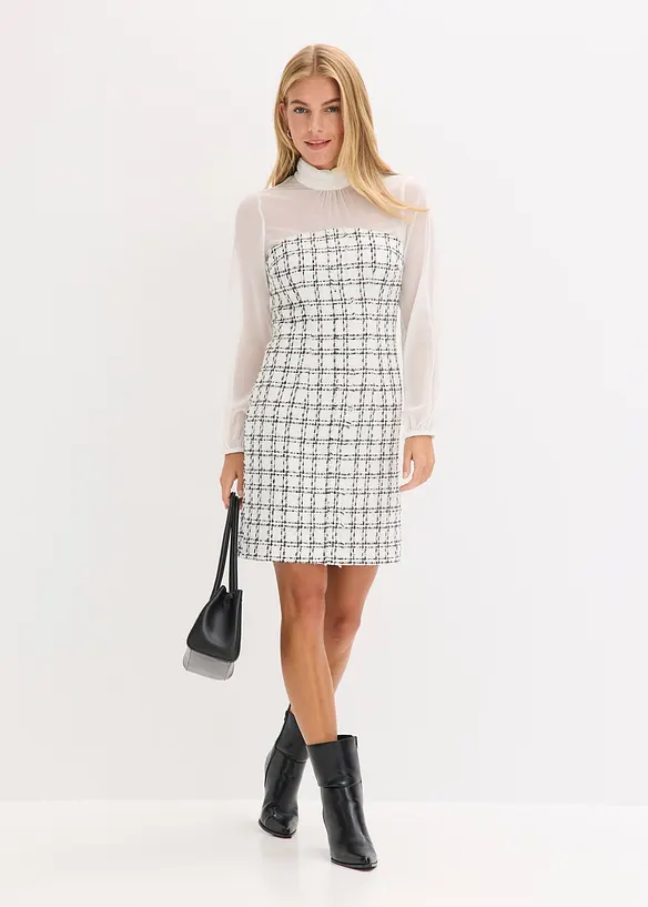 Miniabito in bouclé con maniche di chiffon, bonprix
