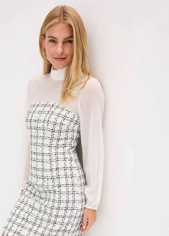 Miniabito in bouclé con maniche di chiffon, bonprix