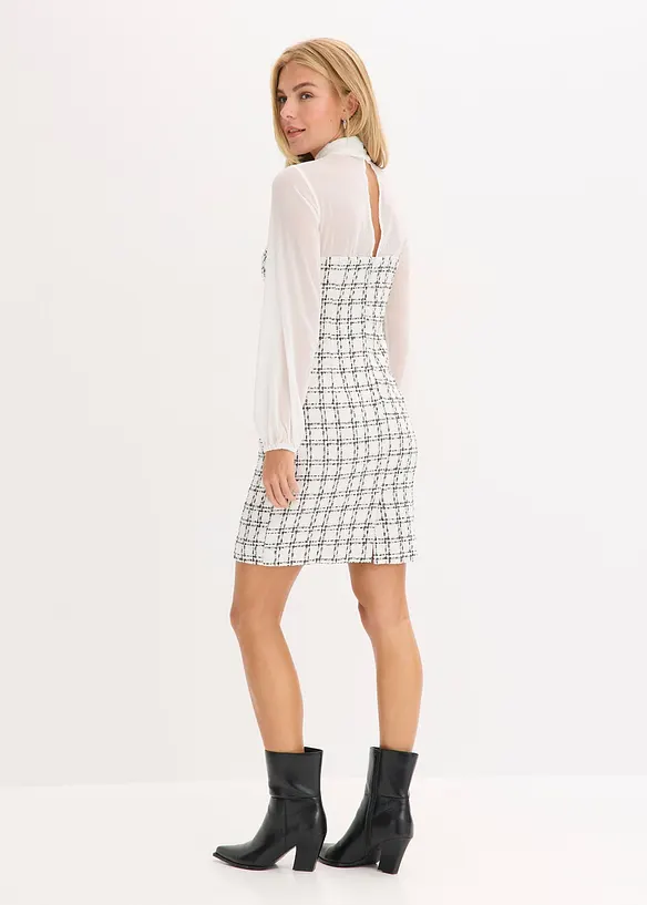 Miniabito in bouclé con maniche di chiffon, bonprix