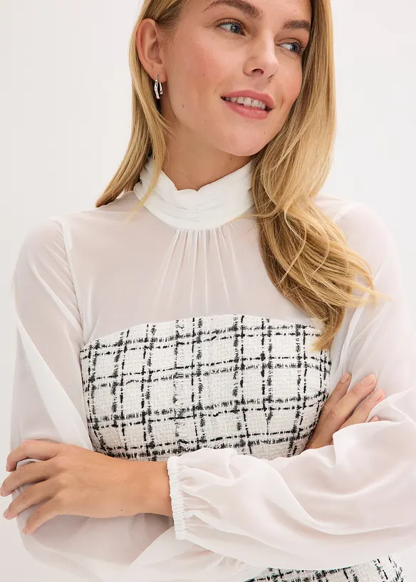 Miniabito in bouclé con maniche di chiffon, bonprix