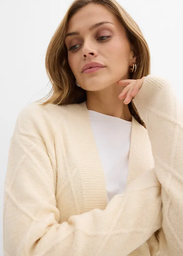 Maxi cardigan in maglia con motivo a rombi, bonprix