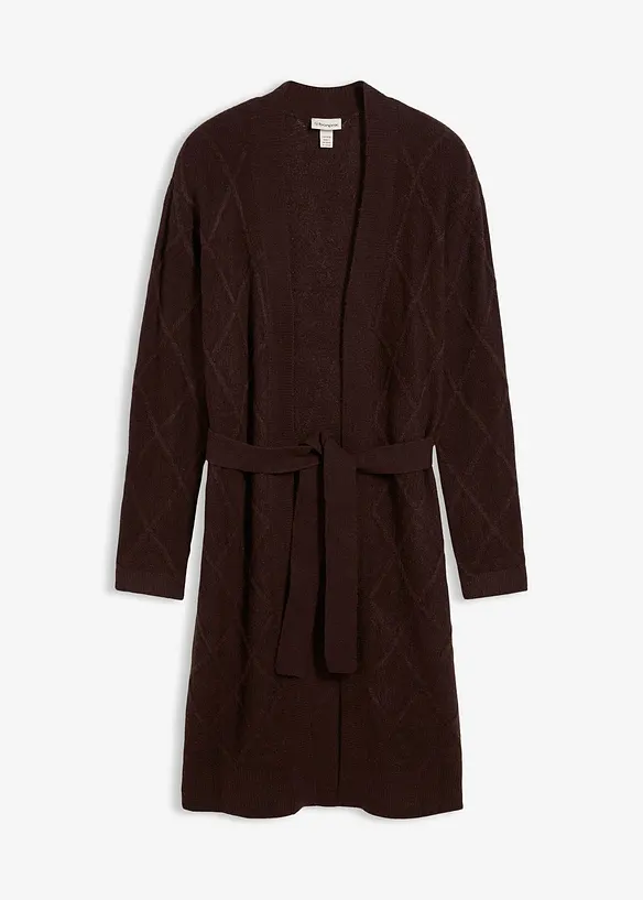 Maxi cardigan in maglia con motivo a rombi, bonprix
