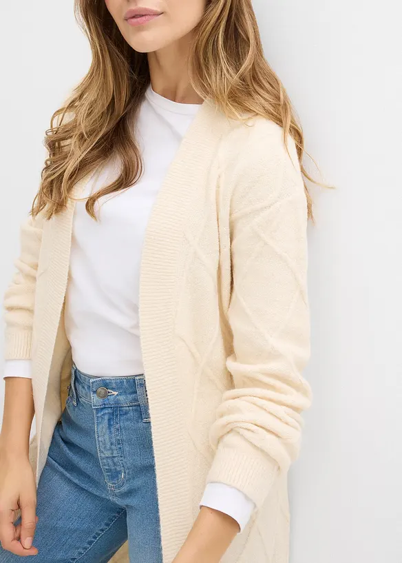 Maxi cardigan in maglia con motivo a rombi, bonprix